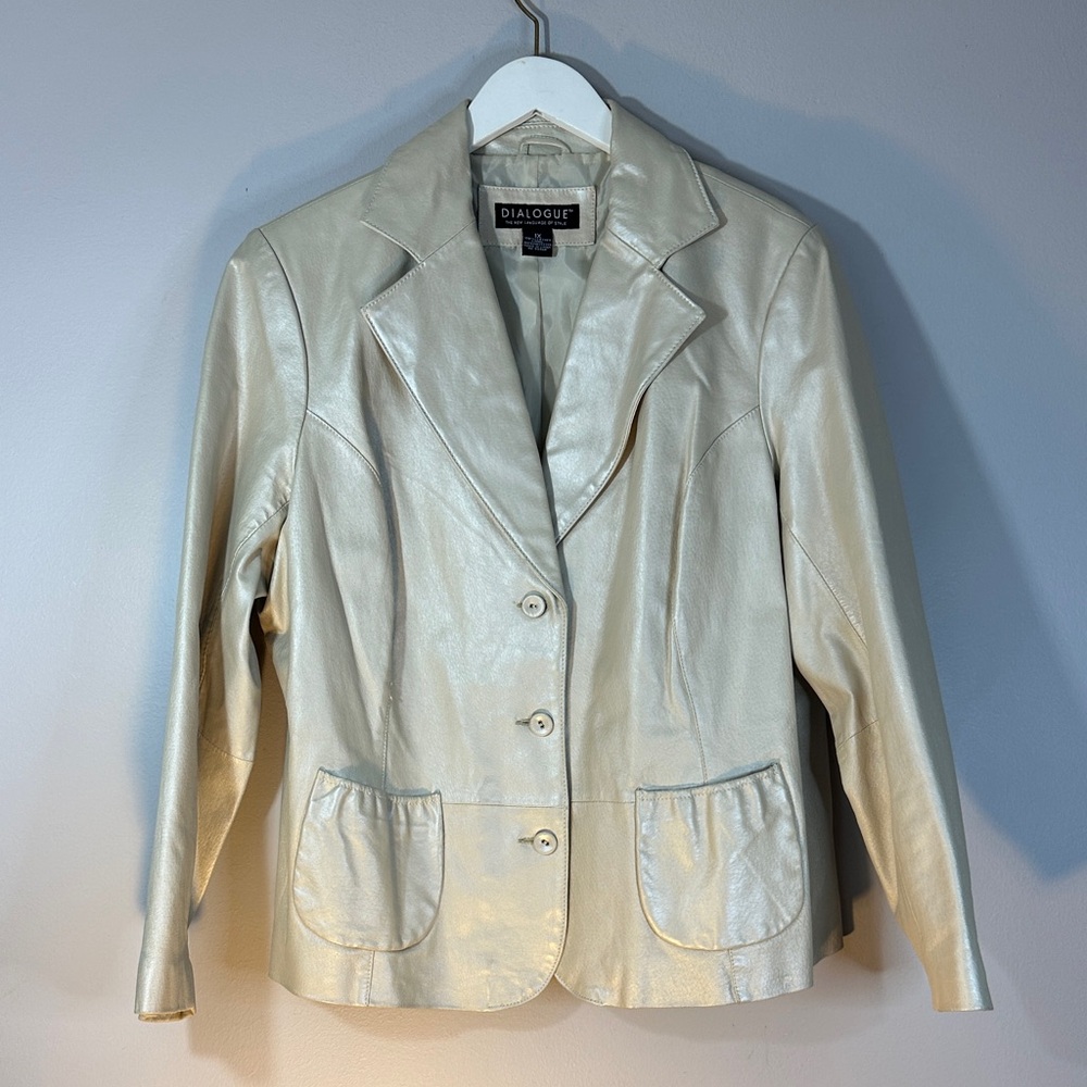 Dialogue 100% genuine leather button-front lined champagne Blazer jacket size 1X